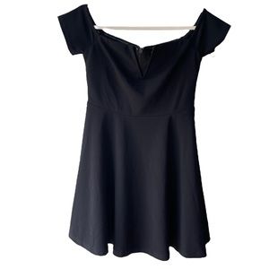 Lulus Play the Party Black Off-the-Shoulder Skater Dress Medium